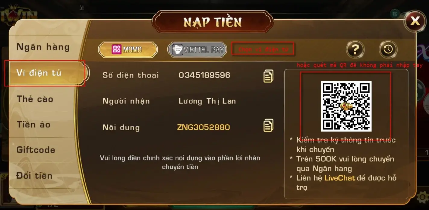 Nạp tiền giftcode